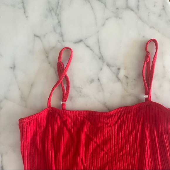 Red Revamped Ribbed Square-neck bodysuit - Picture 4 of 5